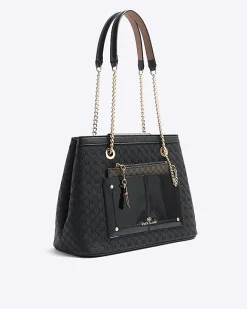 River Island RI monogram pocket tote bag Black Discount