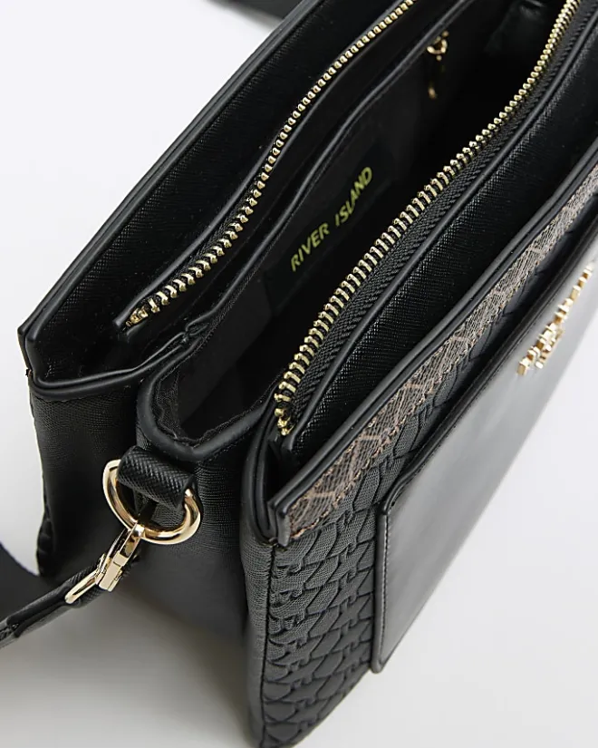 River Island RI monogram pouch cross body bag Black Discount