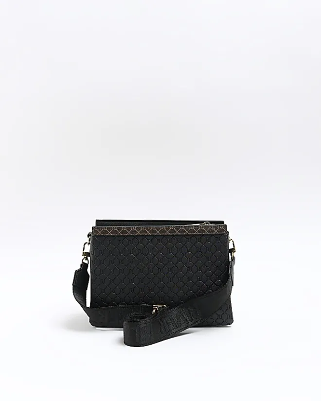 River Island RI monogram pouch cross body bag Black Discount