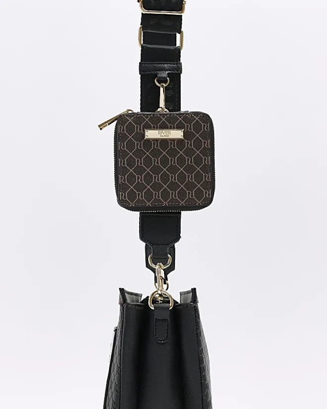 River Island RI monogram pouch cross body bag Black Discount
