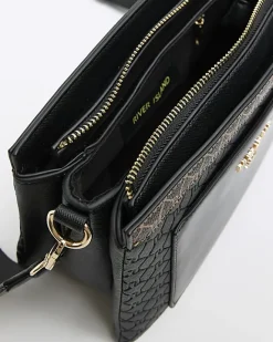 River Island RI monogram pouch cross body bag Black Discount