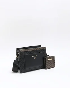 River Island RI monogram pouch cross body bag Black Discount