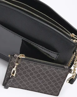 River Island RI monogram pouch cross body bag Black Clearance