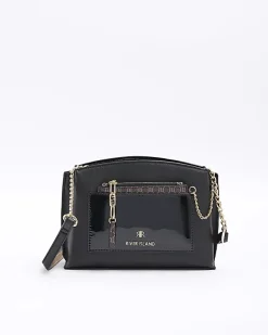 River Island RI monogram pouch cross body bag Black Clearance