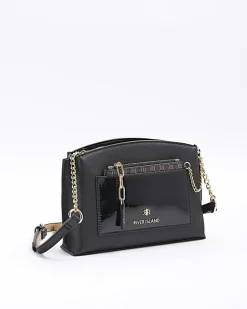 River Island RI monogram pouch cross body bag Black Clearance