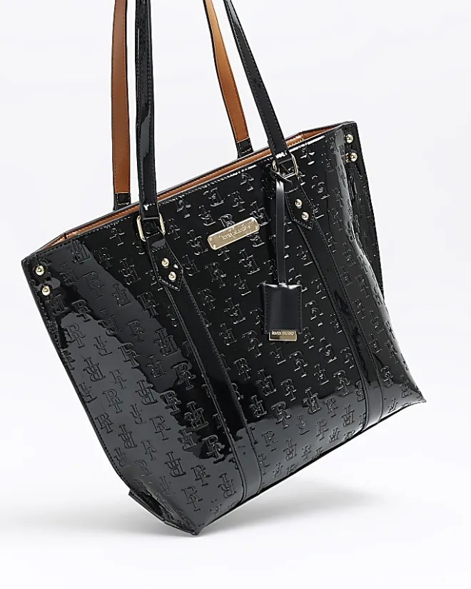 River Island RI monogram shopper bag Black Online