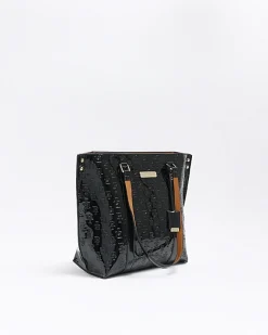 River Island RI monogram shopper bag Black Online