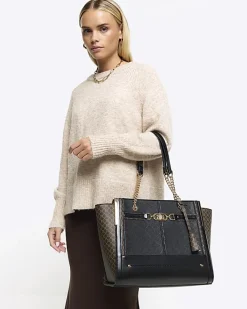 River Island RI monogram tote bag Black Clearance
