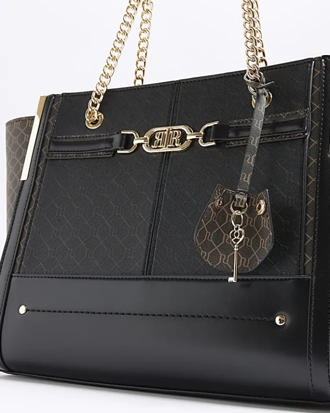 River Island RI monogram tote bag Black Clearance