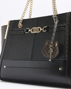 River Island RI monogram tote bag Black Clearance