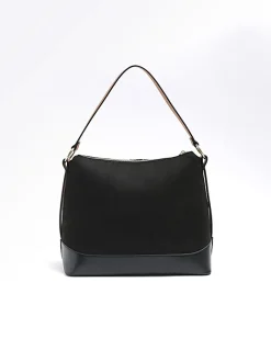 River Island RI monogram webbing shoulder bag Black Clearance