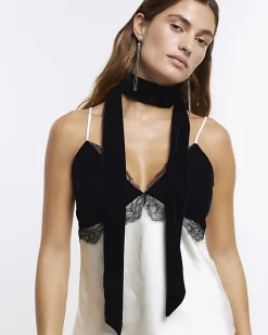 River Island RI Studio velvet scarf Black New