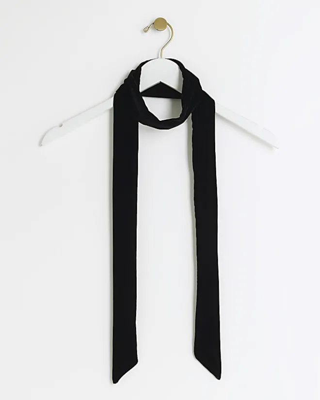 River Island RI Studio velvet scarf Black New