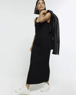 River Island rib sleeveless bodycon maxi dress Black Online