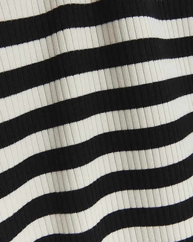 River Island rib stripe bodycon midi dress Black Clearance