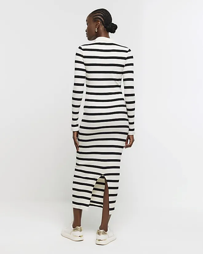 River Island rib stripe collared bodycon maxi dress Black Discount