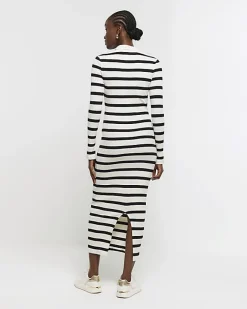 River Island rib stripe collared bodycon maxi dress Black Discount