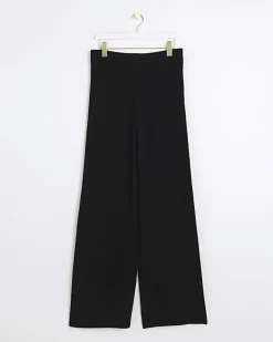 River Island rib wide leg trousers Black New