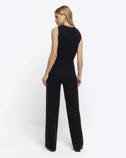 River Island rib wide leg trousers Black New