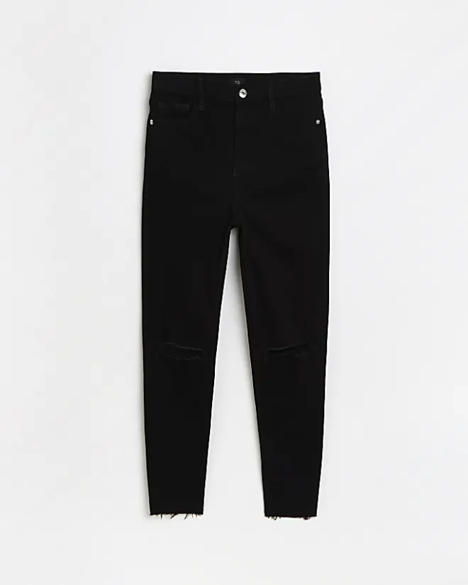 River Island ripped high waisted skinny jeans Black Clearance