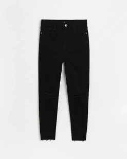 River Island ripped high waisted skinny jeans Black Clearance