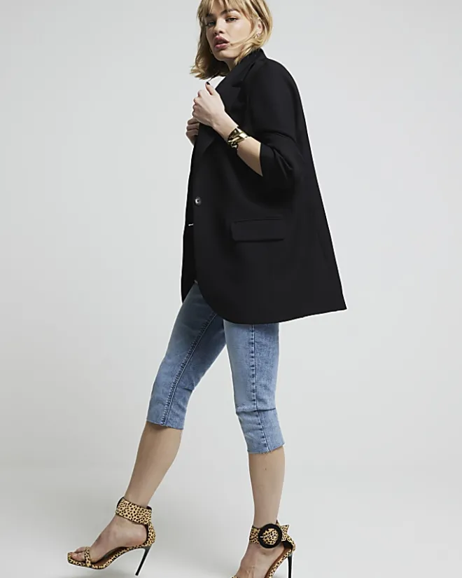 River Island rolled sleeve blazer Black Discount