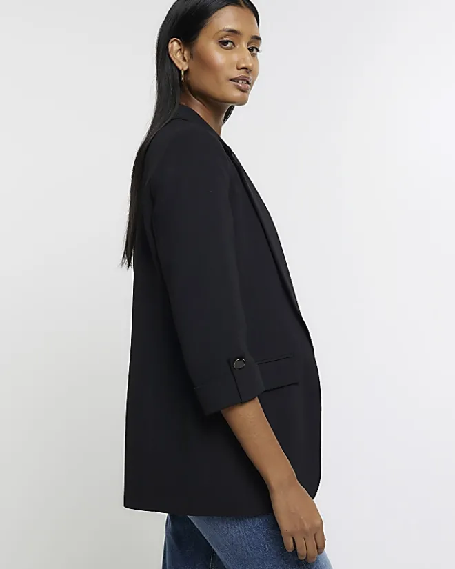 River Island rolled sleeve blazer Black Outlet