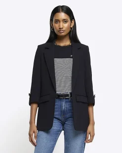 River Island rolled sleeve blazer Black Outlet