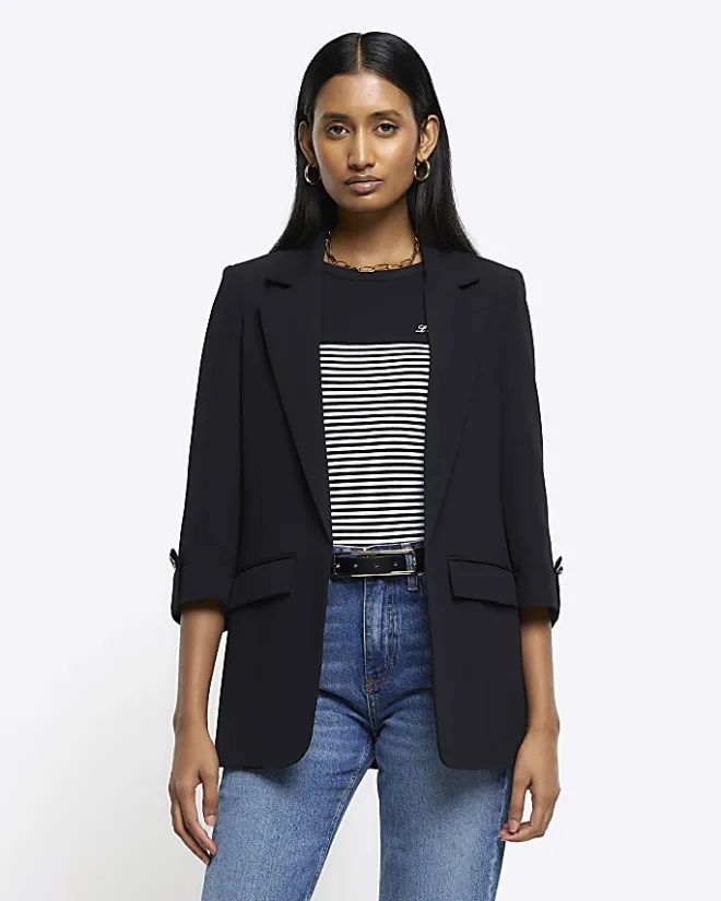 River Island rolled sleeve blazer Black Outlet