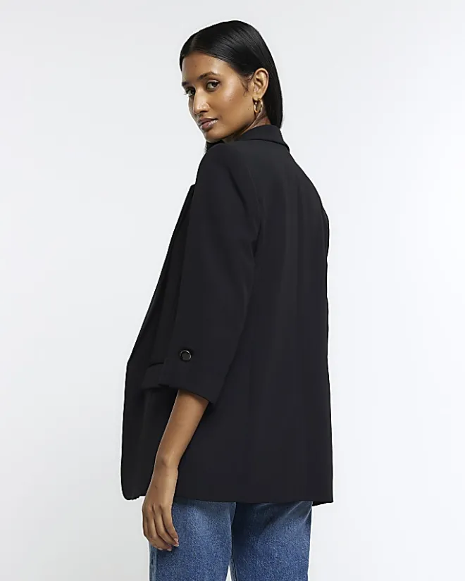 River Island rolled sleeve blazer Black Outlet