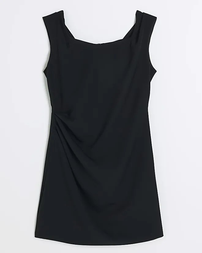 River Island ruched bodycon mini dress Black New