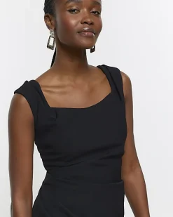 River Island ruched bodycon mini dress Black New