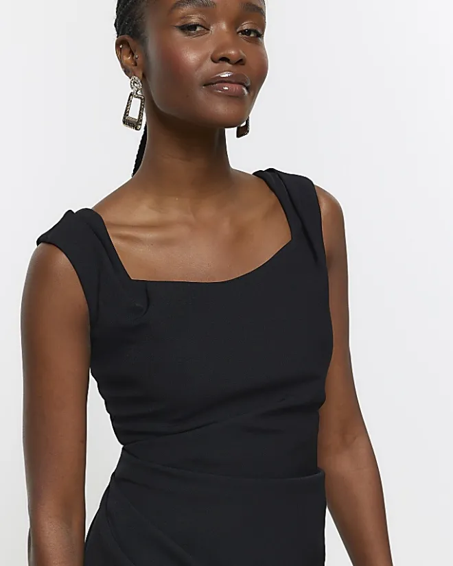 River Island ruched bodycon mini dress Black New