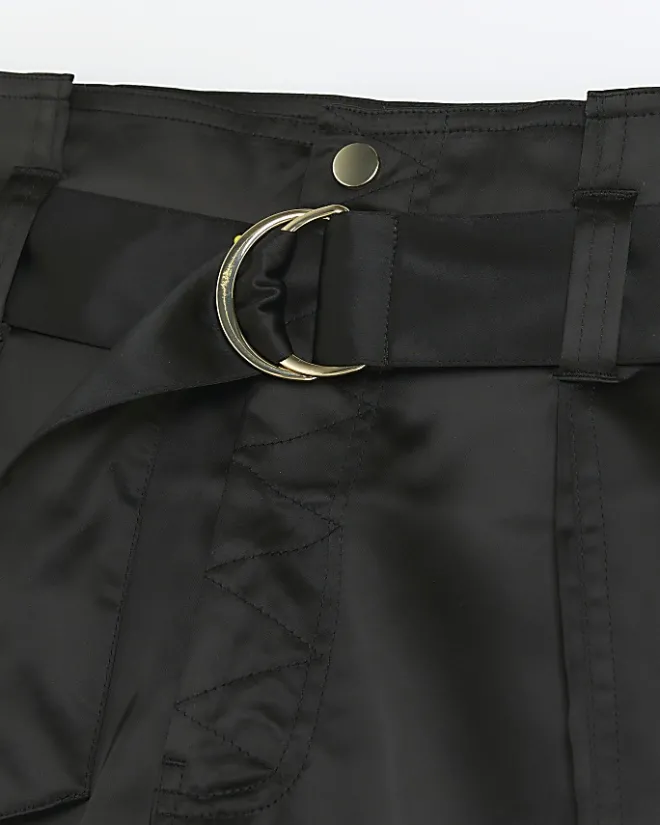 River Island Satin Belted Paperbag Trousers Black Outlet
