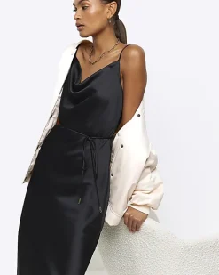 River Island satin cowl neck slip midi dress Black Best