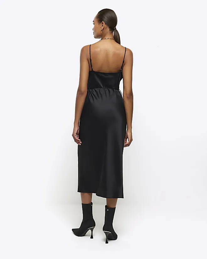 River Island satin cowl neck slip midi dress Black Best