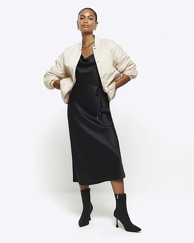 River Island satin cowl neck slip midi dress Black Best