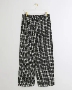 River Island satin geometric wide leg trousers Black Sale