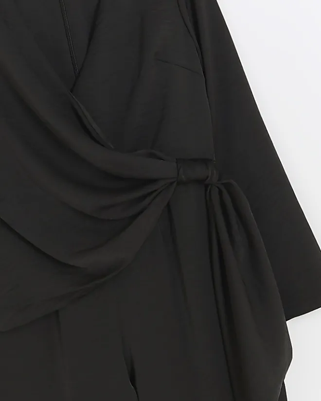 River Island satin knot detail jumpsuit Black Best