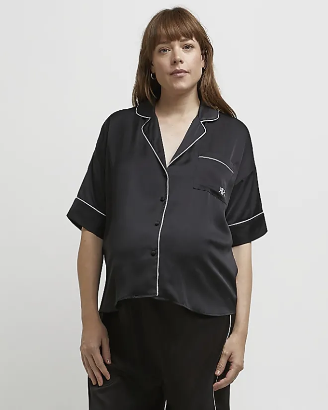 River Island satin maternity pyjama top Black Discount