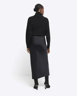 River Island satin maxi skirt Black Online
