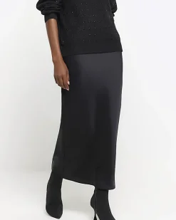 River Island satin maxi skirt Black Online