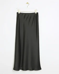 River Island Satin Midi Skirt Black Discount
