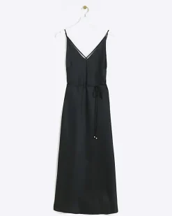 River Island satin strap slip midi dress Black Hot