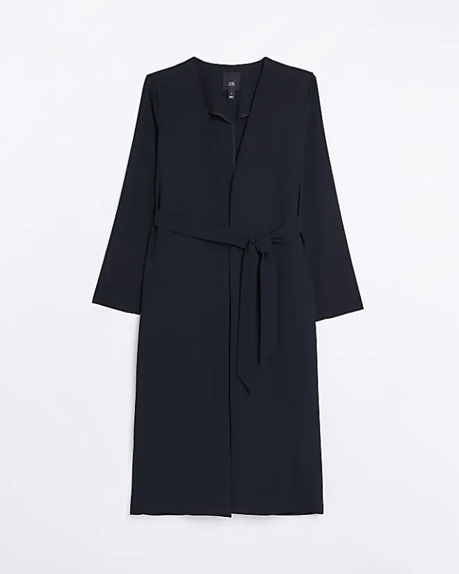 River Island Satin Tie Waist Duster Jacket Black Outlet