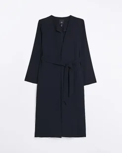 River Island Satin Tie Waist Duster Jacket Black Outlet