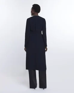 River Island Satin Tie Waist Duster Jacket Black Outlet