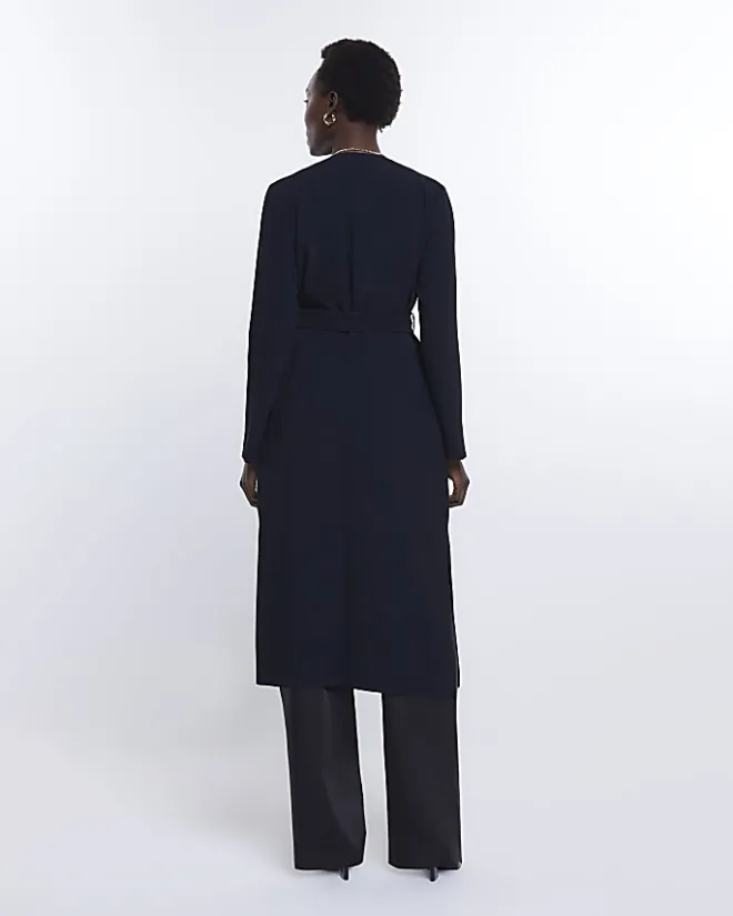 River Island Satin Tie Waist Duster Jacket Black Outlet