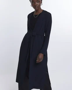 River Island Satin Tie Waist Duster Jacket Black Outlet