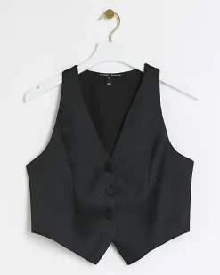River Island satin waistcoat Black Sale